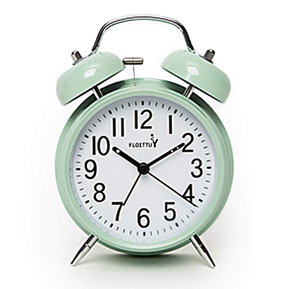 FLOITTUY Loud Alarm for Deep Sleepers 4'' Twin Bell Alarm Clock with Backlight for Bedroom and Home Decoration(Green)