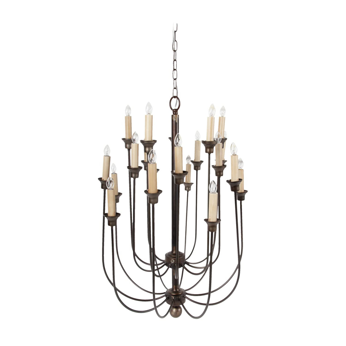 Benzara BM187943 Decorative Metal Chandelier with Multiple Candles, Brown and Cream