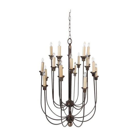 Benzara BM187943 Decorative Metal Chandelier with Multiple Candles, Brown and Cream