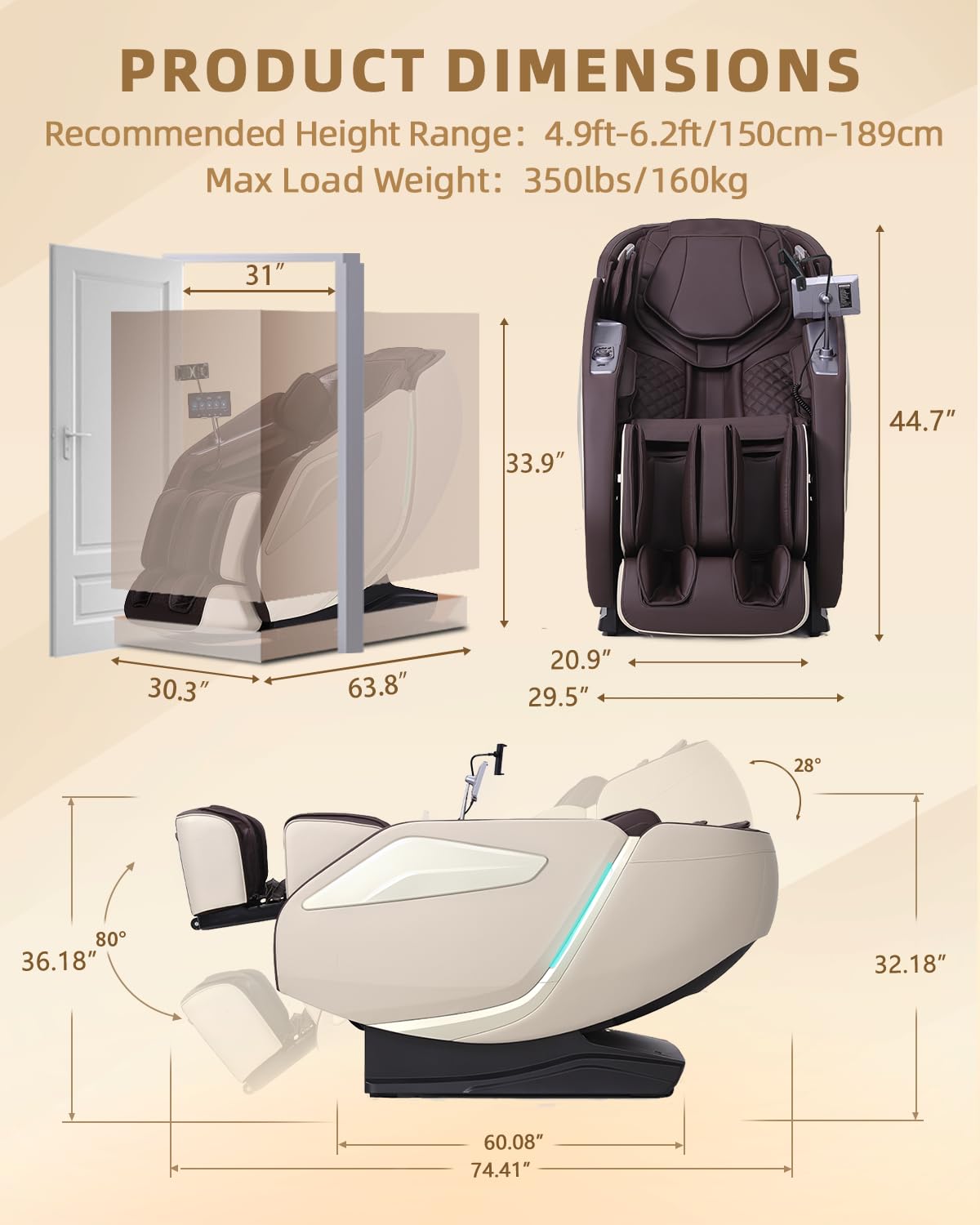 RelaxRelife 4D Massage Chair Full Body Zero Gravity 53" SL Track Recliner
