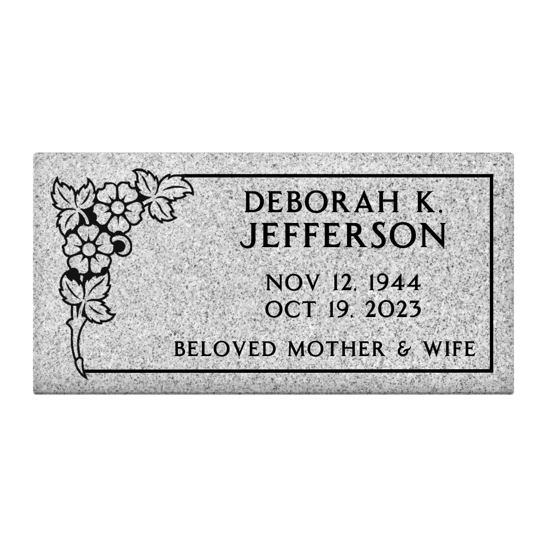 Headstone for Graves - 20 x 10 x 3 - Flat Grave Marker for Cemetery - Gray Granite Monument Grade, Made in The USA - Includes Engraving - Multiple Design Options