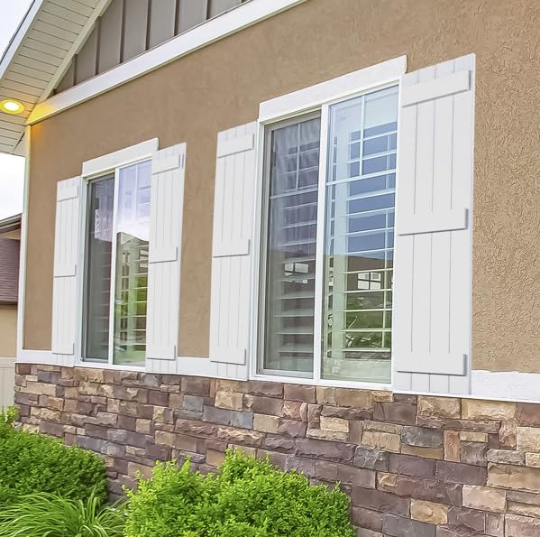 Polaris Homeside 4 Board and Batten Joined Vinyl Shutters (1 Pair) 14-1/2in. x 31in. - 930 White