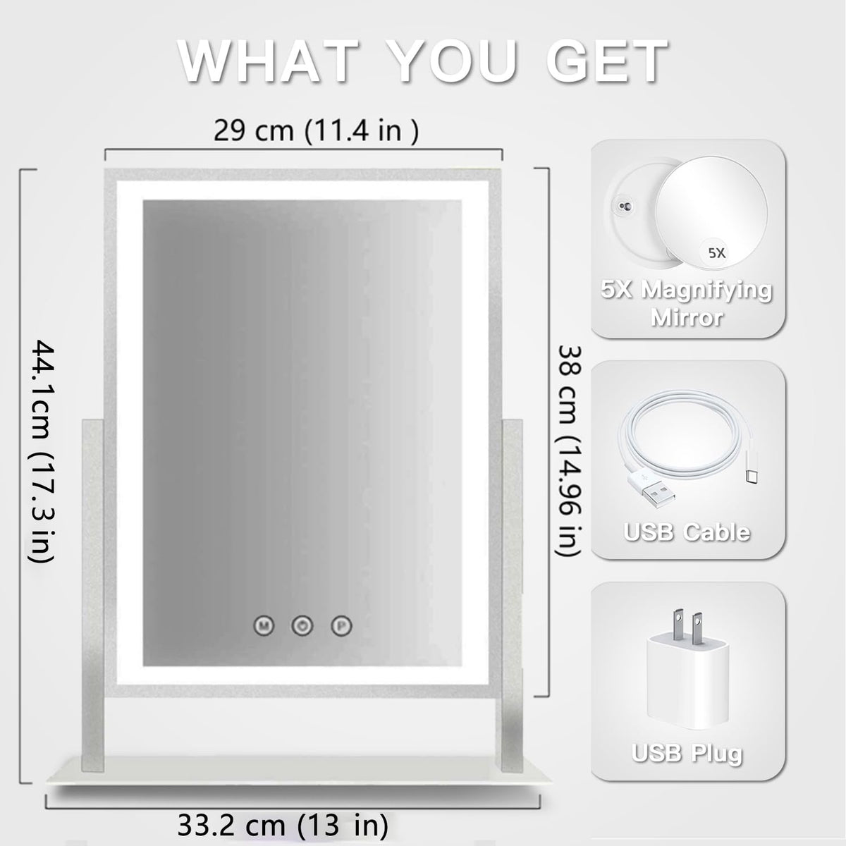 HIEEY Lighted Makeup Mirror, 17.3" x 13" Hollywood Vanity Mirror with Lights, Three Color Lighting Modes, and 5X Magnification Mirror, Smart Touch Control, 360°Rotation (White,Gift Box)