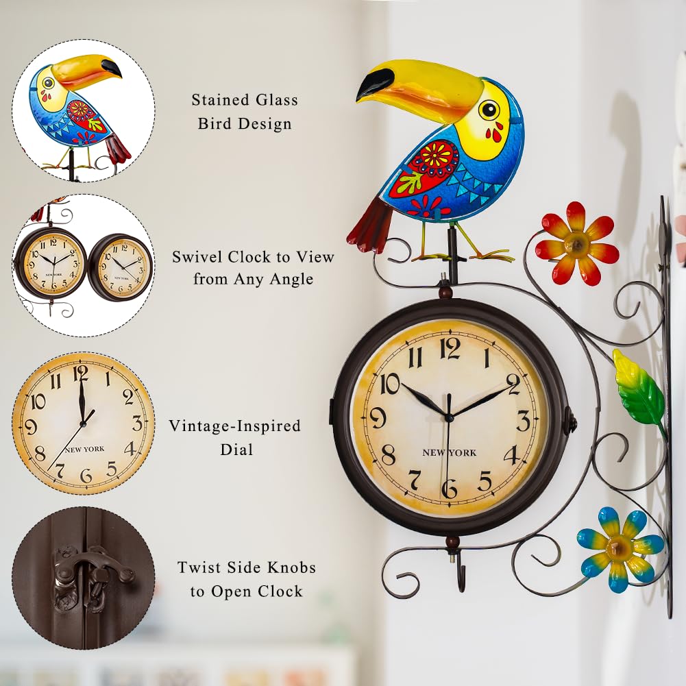 HOBYLUBY Vintage Indoor Outdoor Clock，Double Sided Wall Clock