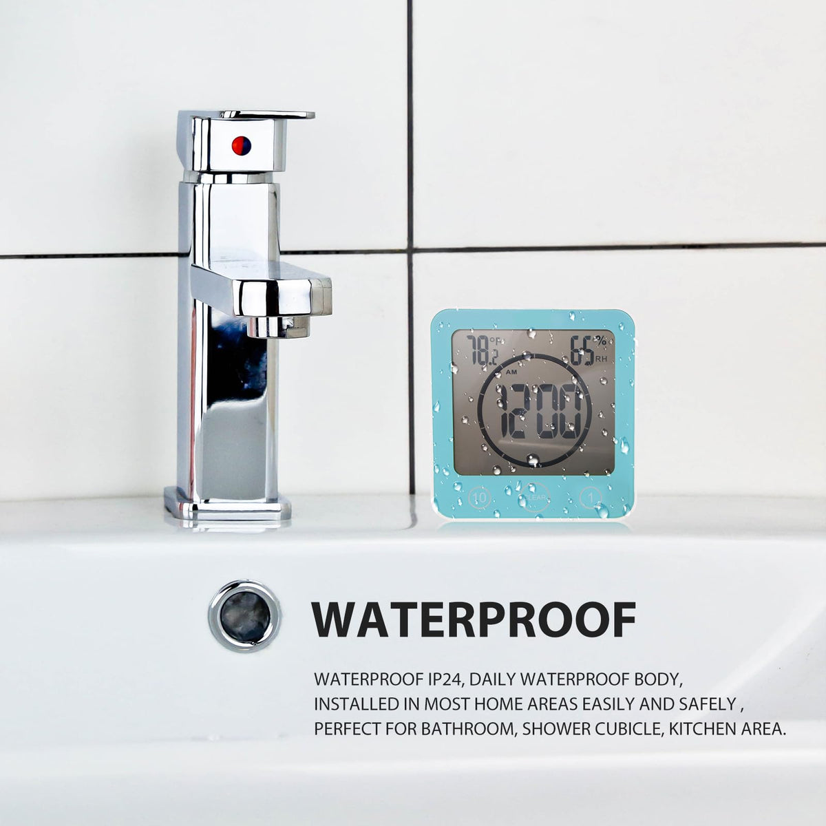 Bathroom Shower Wall Clock Timer Waterproof , Shower Clock with Suction