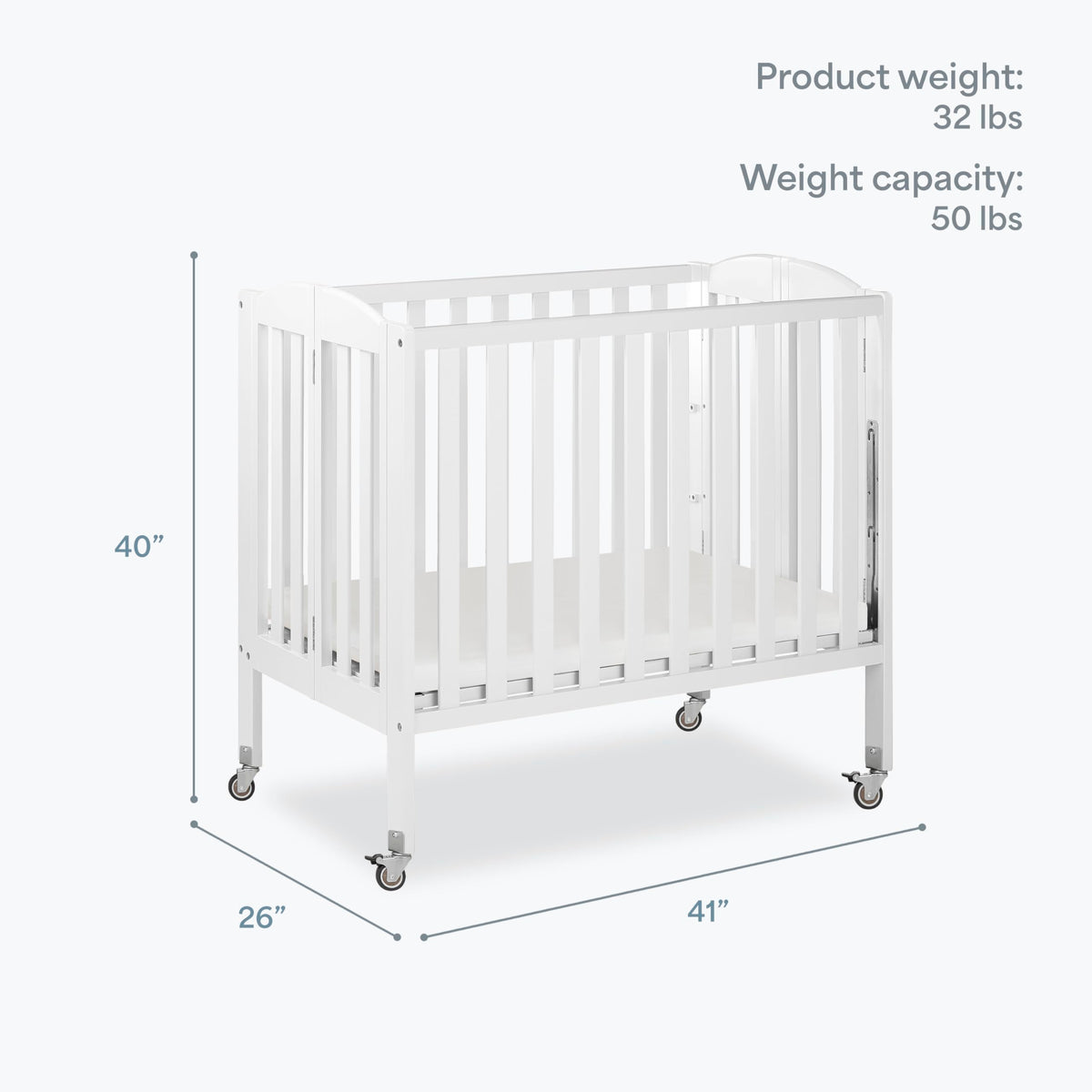Dream On Me Mini Folding 3-in-1 Portable Baby Crib, Sturdy Locking Wheels