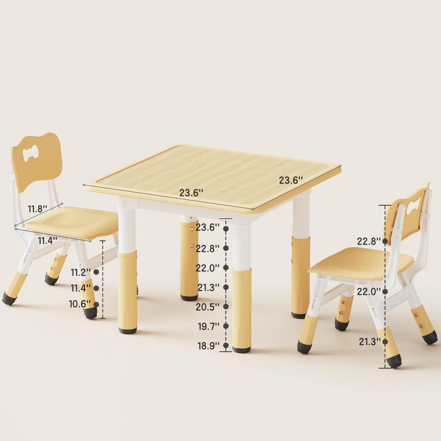 Brelley Kids Table and 2 Chairs Set, Height Adjustable Toddler Desk and Chair Set, Graffiti Desktop, Classroom/Daycare/Home, Children Multi-Activity Table for Ages 3-8