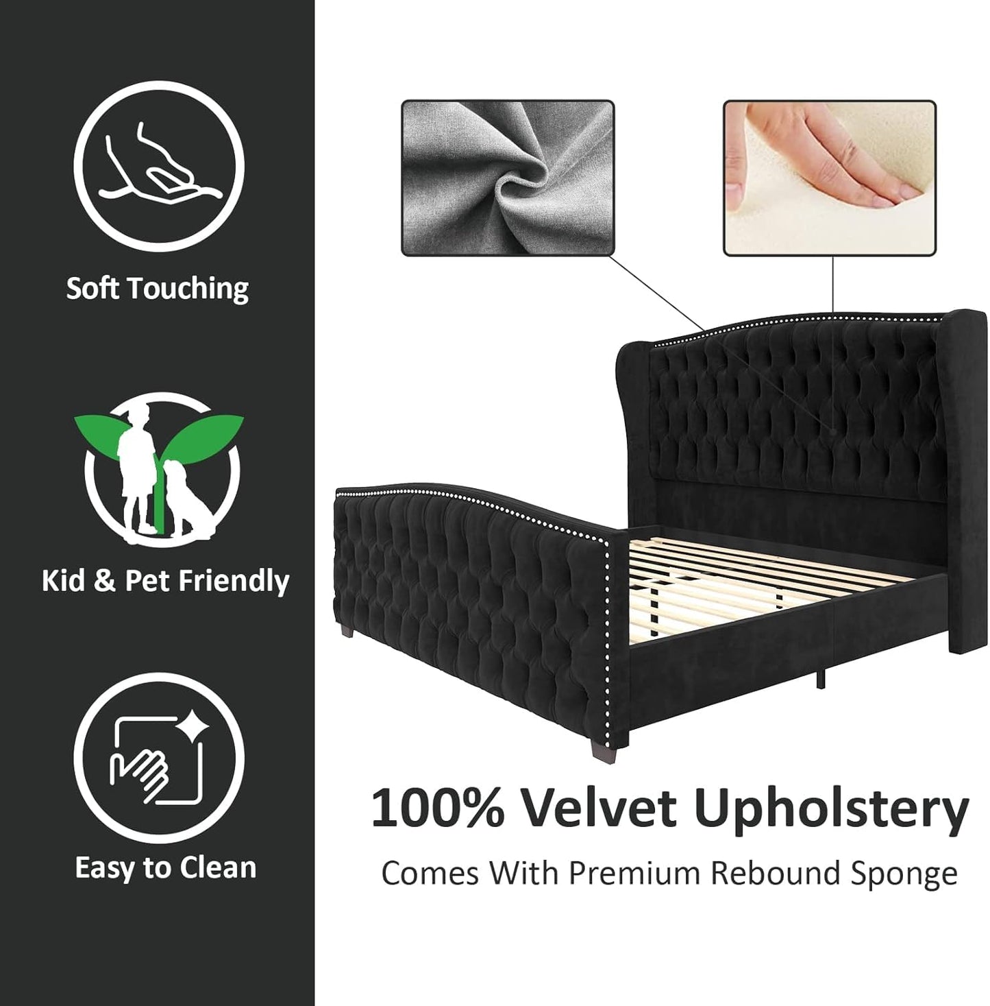AMERLIFE California King Platform Bed Frame with Upholstered Headboard