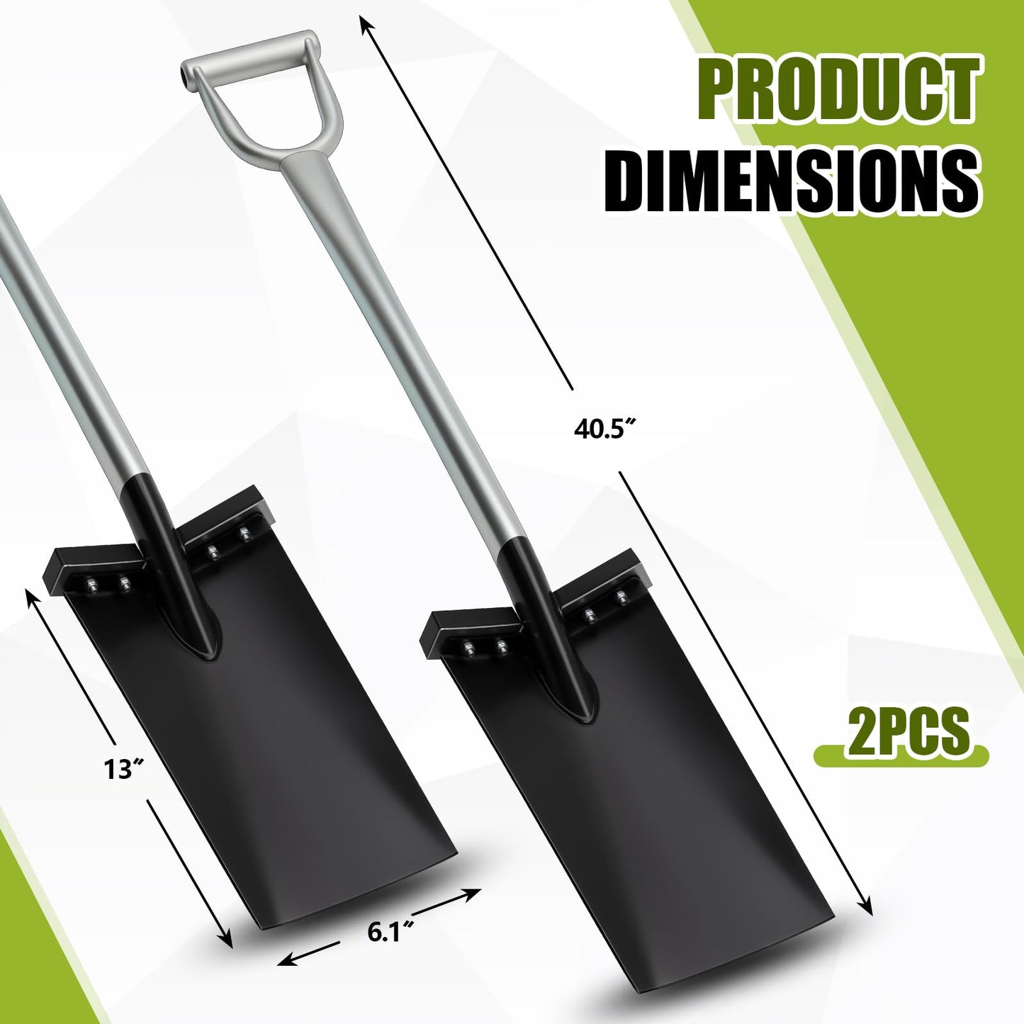 Oh Klyzo 2 Pcs All Steel D-Grip Handle Spade, Two Removable Footpads 13 Inch Blades, Seedling Shovels, Steel Garden Shovels for Shoveling, Prying and Planting