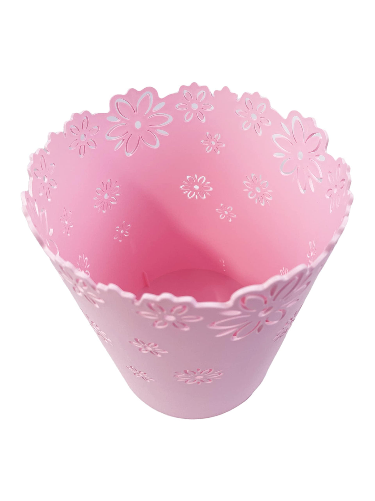 VIUJUH Hollow Flower Plastic Wastebasket Trash Can for Home (Pink, Medium)
