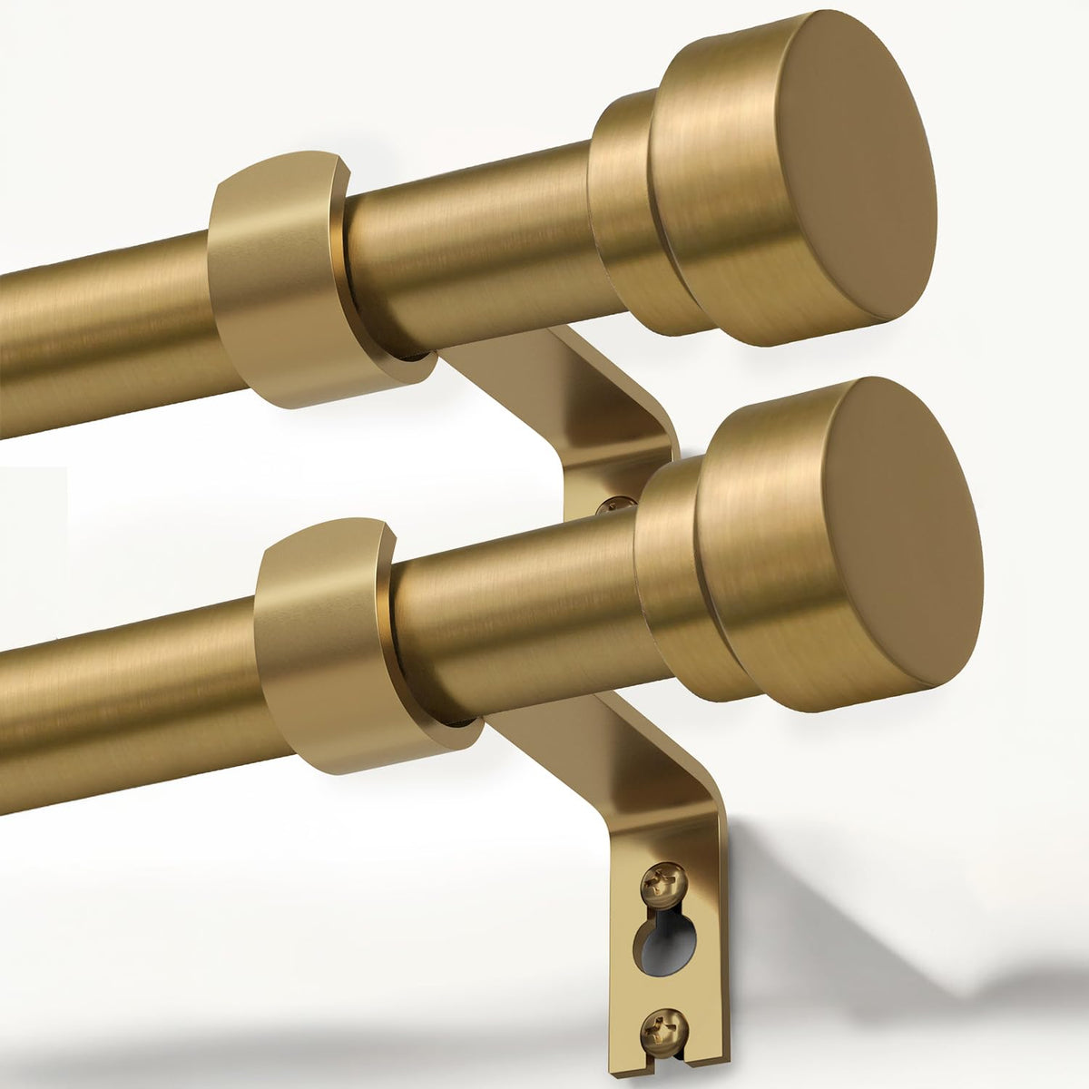 Lootkell 2 Pack Warm Gold Curtain Rods for Windows 48 to 84 Adjustable Length Heavy Duty 1" Diameter Brass Window Curtain Rod with Solid Metal Finials for Outdoor Farmhouse Bedroom Kitchen Living Room