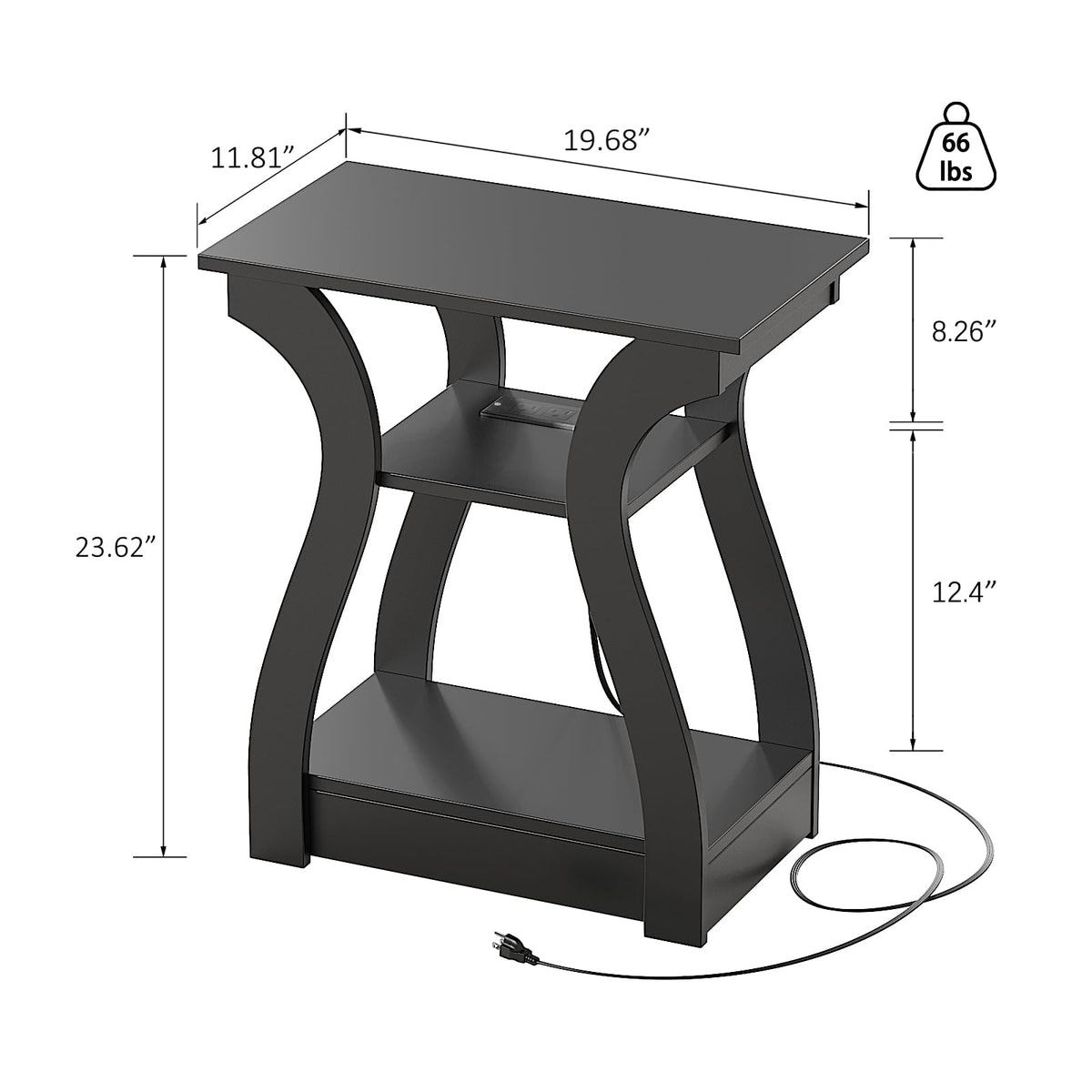 FROMJBEST End Tables Living Room Set of 2 with Charging Station, Black