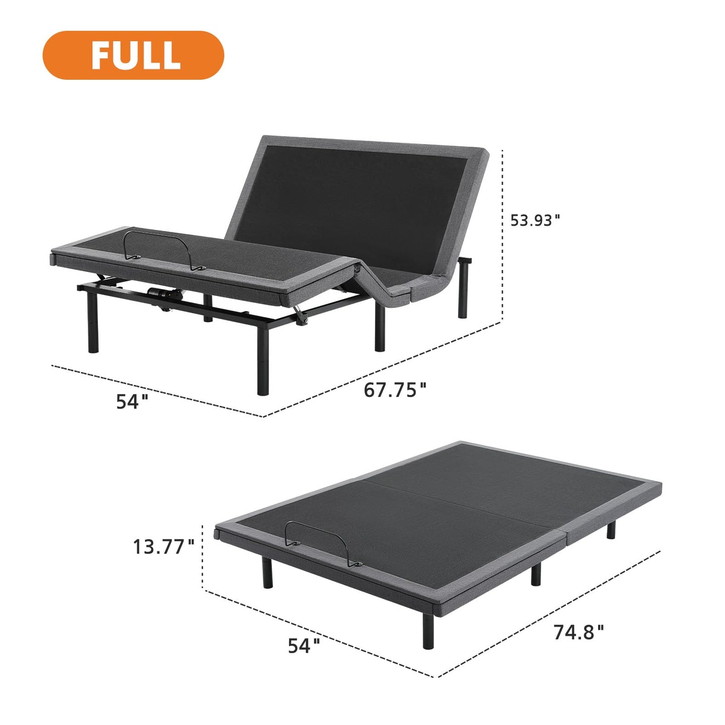 Sweetcrispy Full Adjustable Bed Frame, Electric Base, USB, Zero Gravity