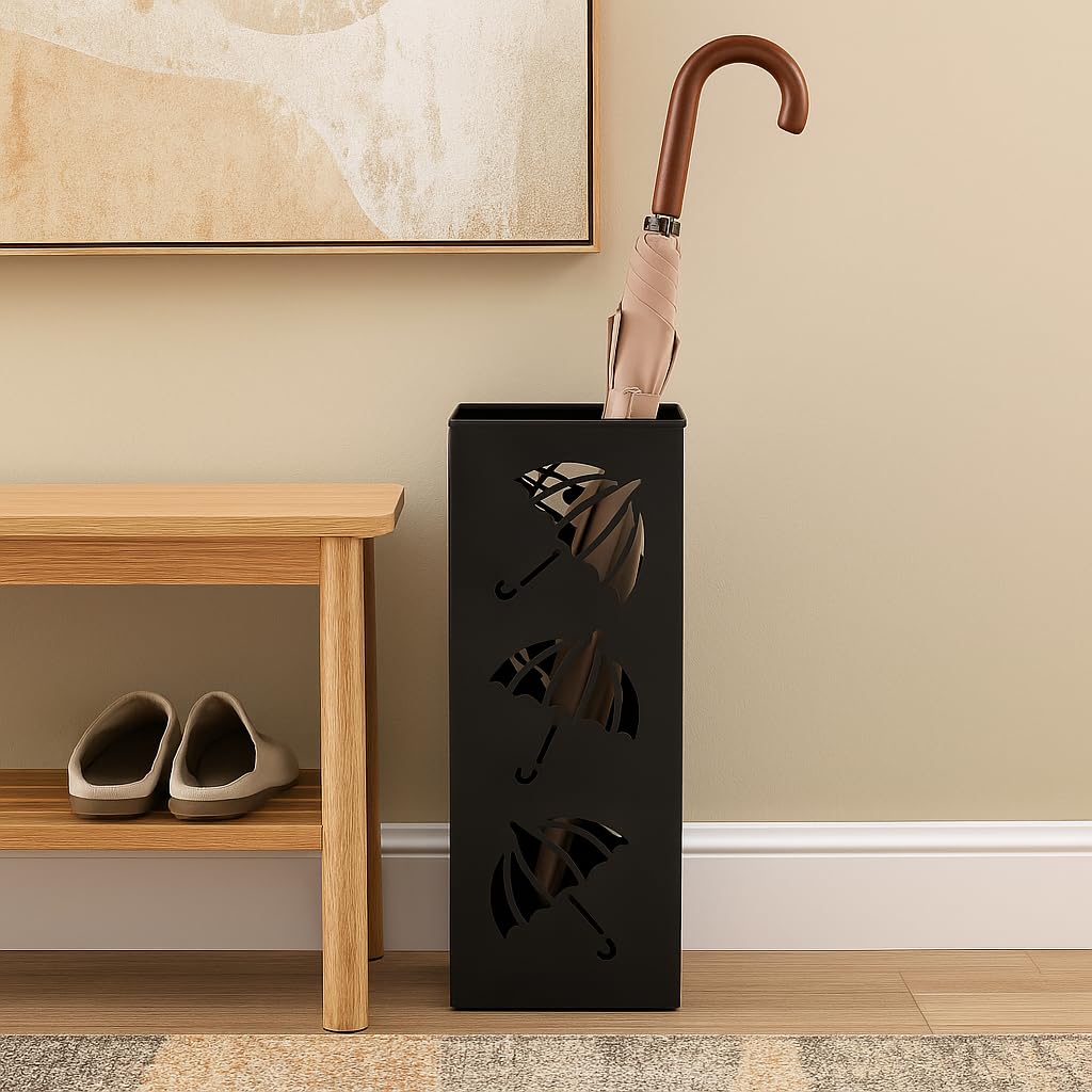 Okllen Metal Umbrella Holder, Square Umbrella Stand Rack for Entryway, 6.3" x 6.3" x 16.5", Black