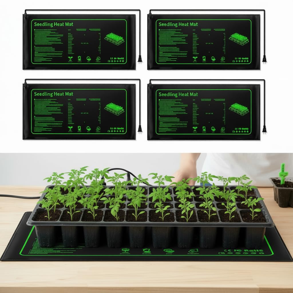 4 Pack Seedling Heat Mat for Plants Seed Starting, Waterproof 10"x 20" Warming Mat Plant Heating Pad for Seed Germination, Indoor Growing, Hydroponic, Greenhouse