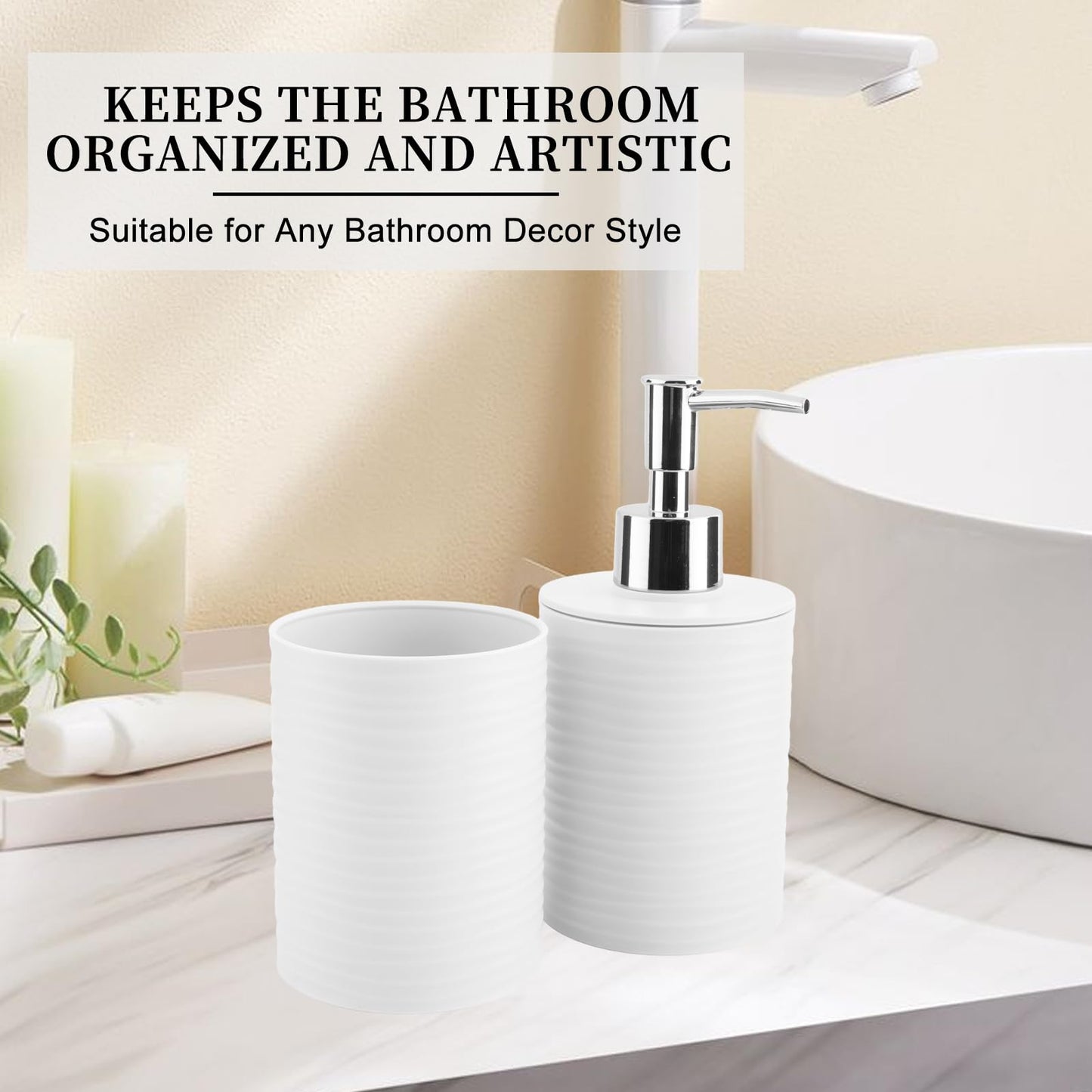 RRM Bathroom Accessory Set, White Bathroom Set for Modern Bathroom Decor