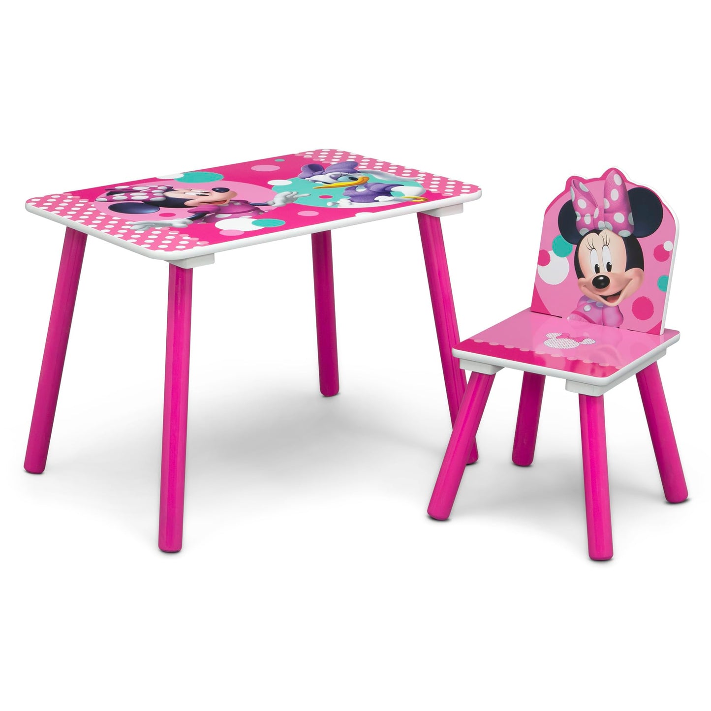 Delta Children Disney Minnie Mouse 4-Piece Toddler Room-in-a-Box Set – Includes Sleep and Play Toddler Bed, Table, 1 Chair and Toy Box, Pink