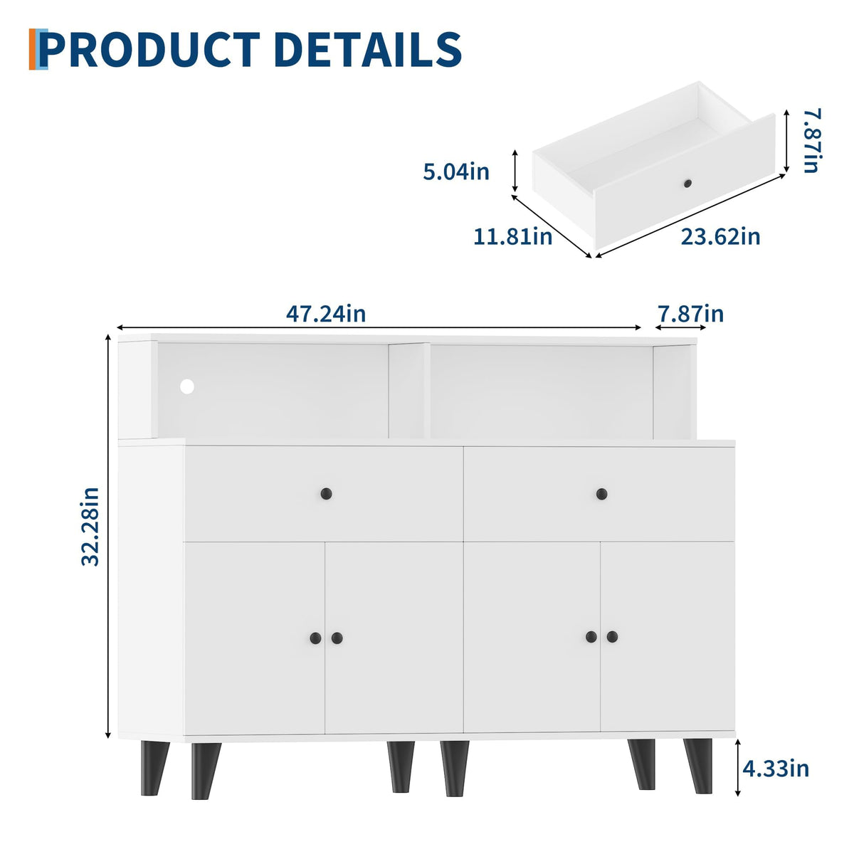 LinimaBela 47" Sideboard Buffet Cabinet with Charging Station & LED Lights