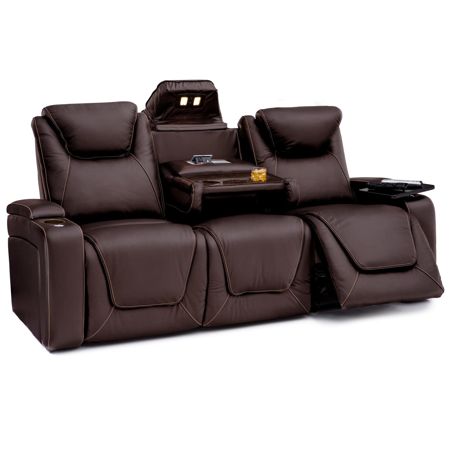 Seatcraft Concerto Home Theater Seating Brown Sofa with Fold Down Table