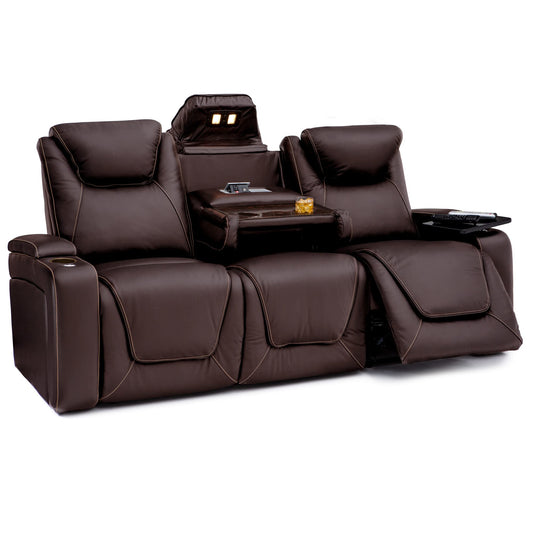 Seatcraft Concerto Home Theater Seating Brown Sofa with Fold Down Table