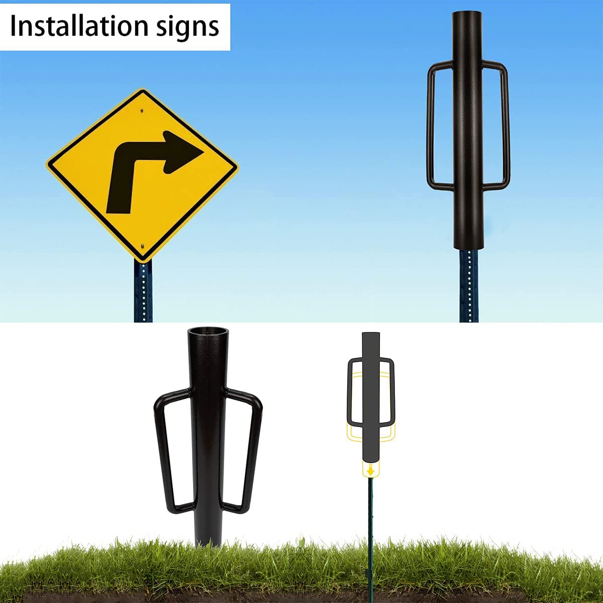 shsyue Fence Post Driver-34lb T Post Driver with Handles,Heavy Duty Post Pounder,Fence Stake Hammer,Metal Fence Post Hole Digger, Post Rammer for Installing Fences or Wooden Post