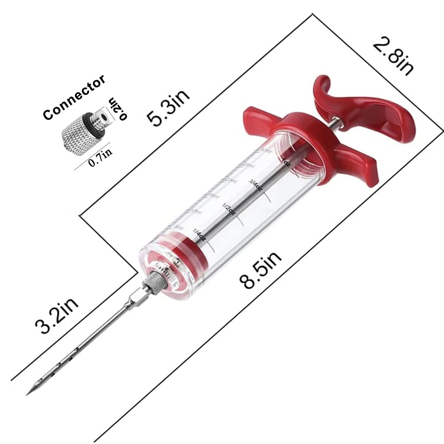 Meat Injector Syringe - 3 Marinade Injector Needles for BBQ Grill, Premium Portable Turkey Injector kit for Smoker,Marinades Injectors for Meats With 1oz Large Capacity 1 Brush Easy to Use & Clean Red