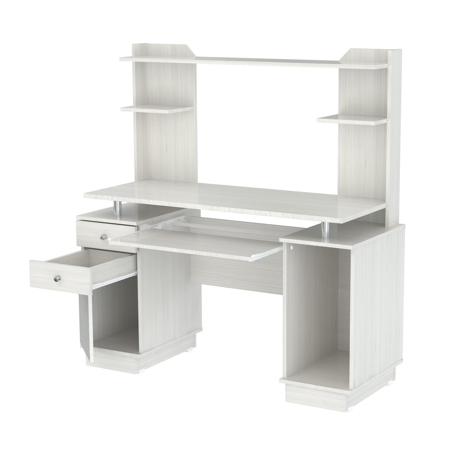 Inval America Computer Work Center with Hutch, Pull-Out Keyboard Tray, Drawers, Desk Workstation, 53.5"H x 48.62"W x 19.5"D, Washed Oak