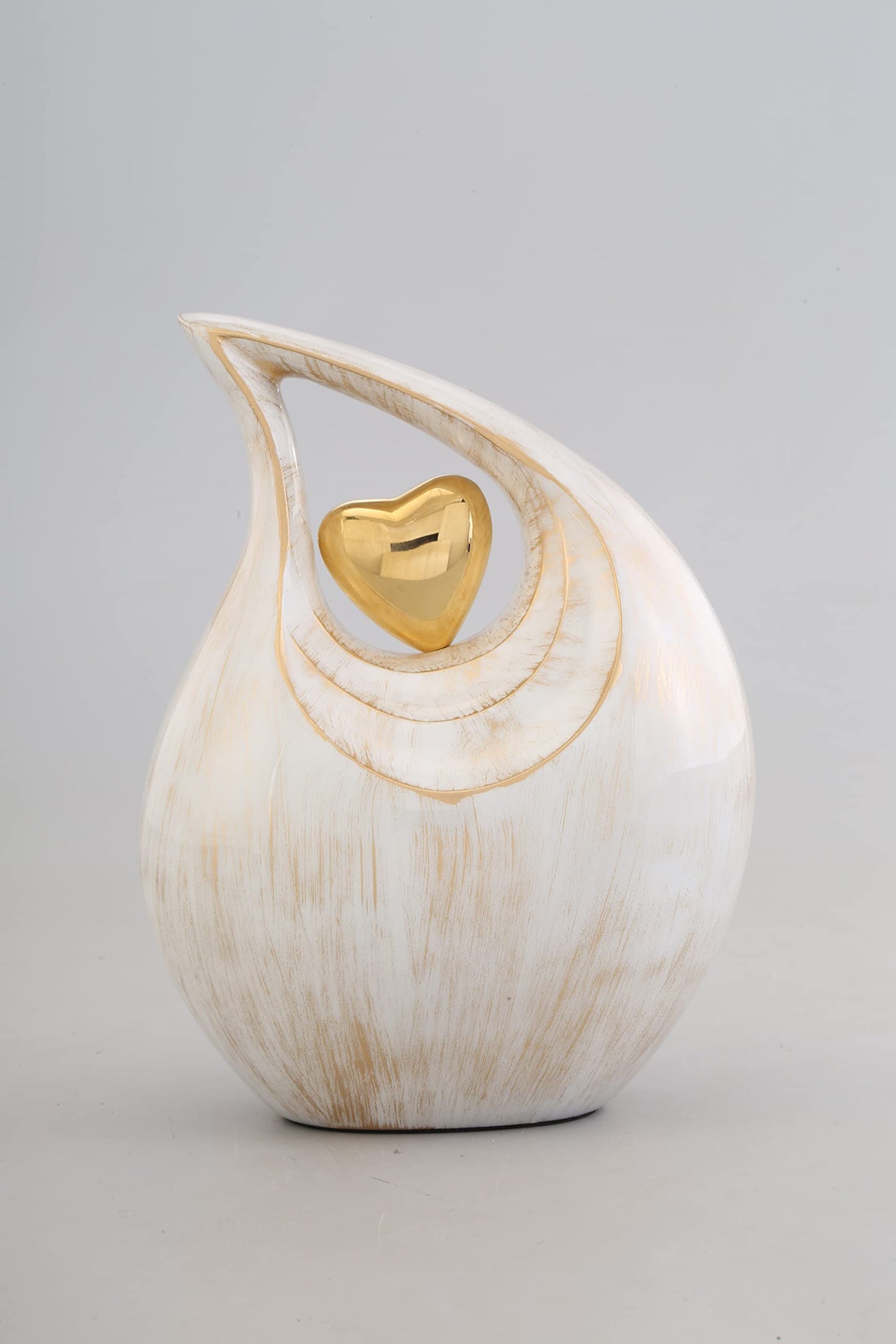 Teardrop Heart Urn for Human Ash| Cremation Urns Ashes |Urn for Human Ashes | Decorative Cremation Urn | Large | 2.5 Litre Capacity | White - Golden