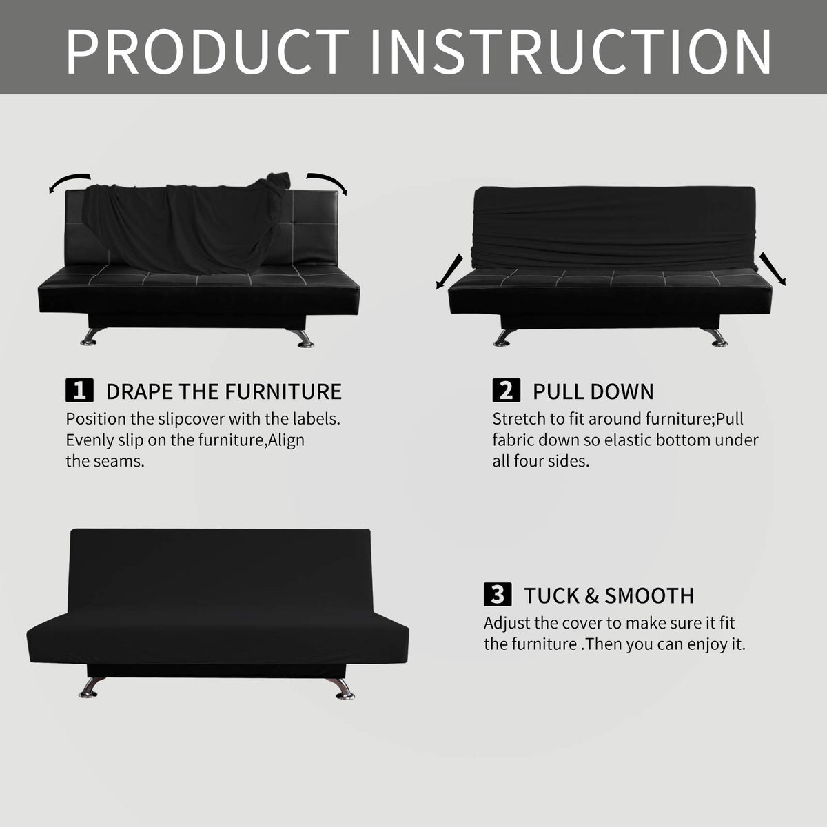 Easy-Going Stretch Large Futon Slipcover Armless Futon Cover Black