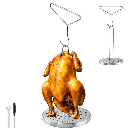 WeiLingBo Stainless Steel Turkey Fryer Stand Kit,Turkey Rack,Vertical Turkey Roasting Stand with Chrome Finish Wire Handle Lifter Hook for Deep Fry Grill Oven BBQ