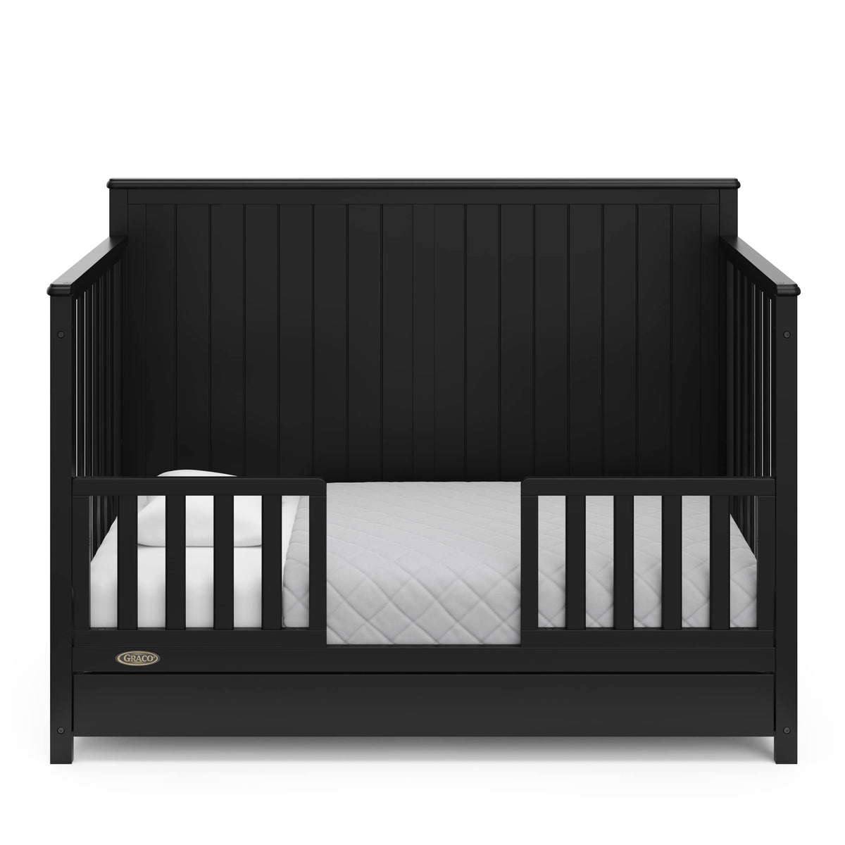 Graco Hadley 5-in-1 Convertible Crib with Drawer (Black) – GREENGUARD Gold Certified, Fits Standard Crib Mattress, Converts to Toddler Bed, Daybed and Full Bed, 4 Adjustable Mattress Heights