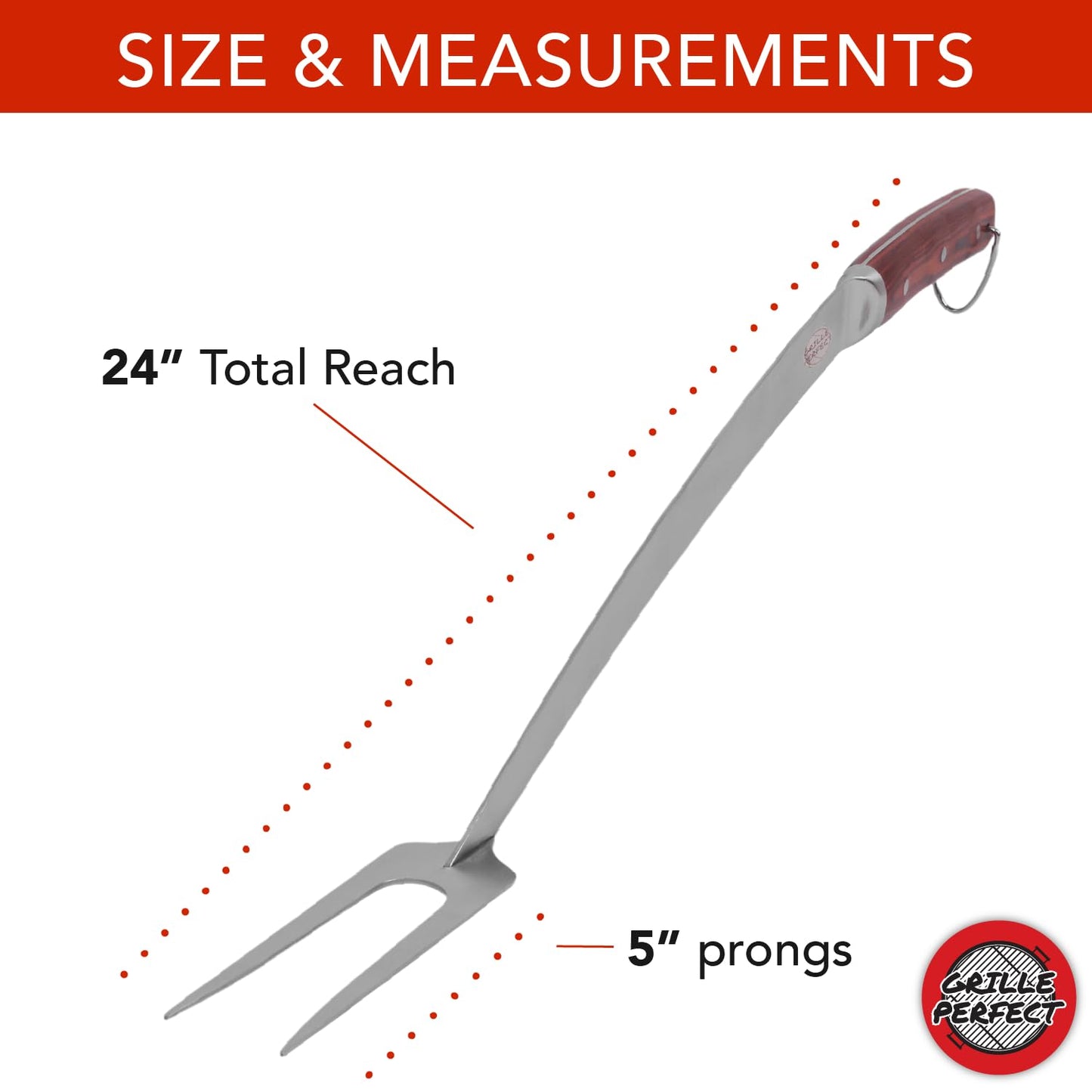 Grill Fork 24-inch Super Long for Grilling Barbecue Griddle and Fire Pit Extra Strong Curved Neck Premium Hardwood Handle Large Stainless Steel Tines for BBQ Outdoor Kitchen and Grilled Food