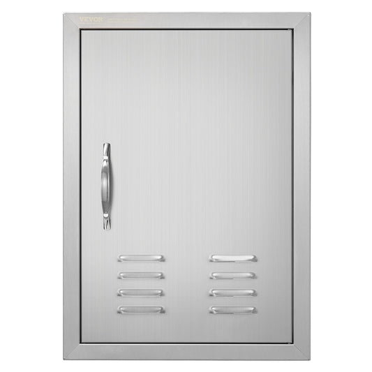VEVOR BBQ Access Door, 17W x 24H Inch Single Outdoor Kitchen Door, Stainless Steel Flush Mount Door, Wall Vertical Door with Handle, Vents and Hook, for BBQ Island, Grilling Station, Outside Cabinet