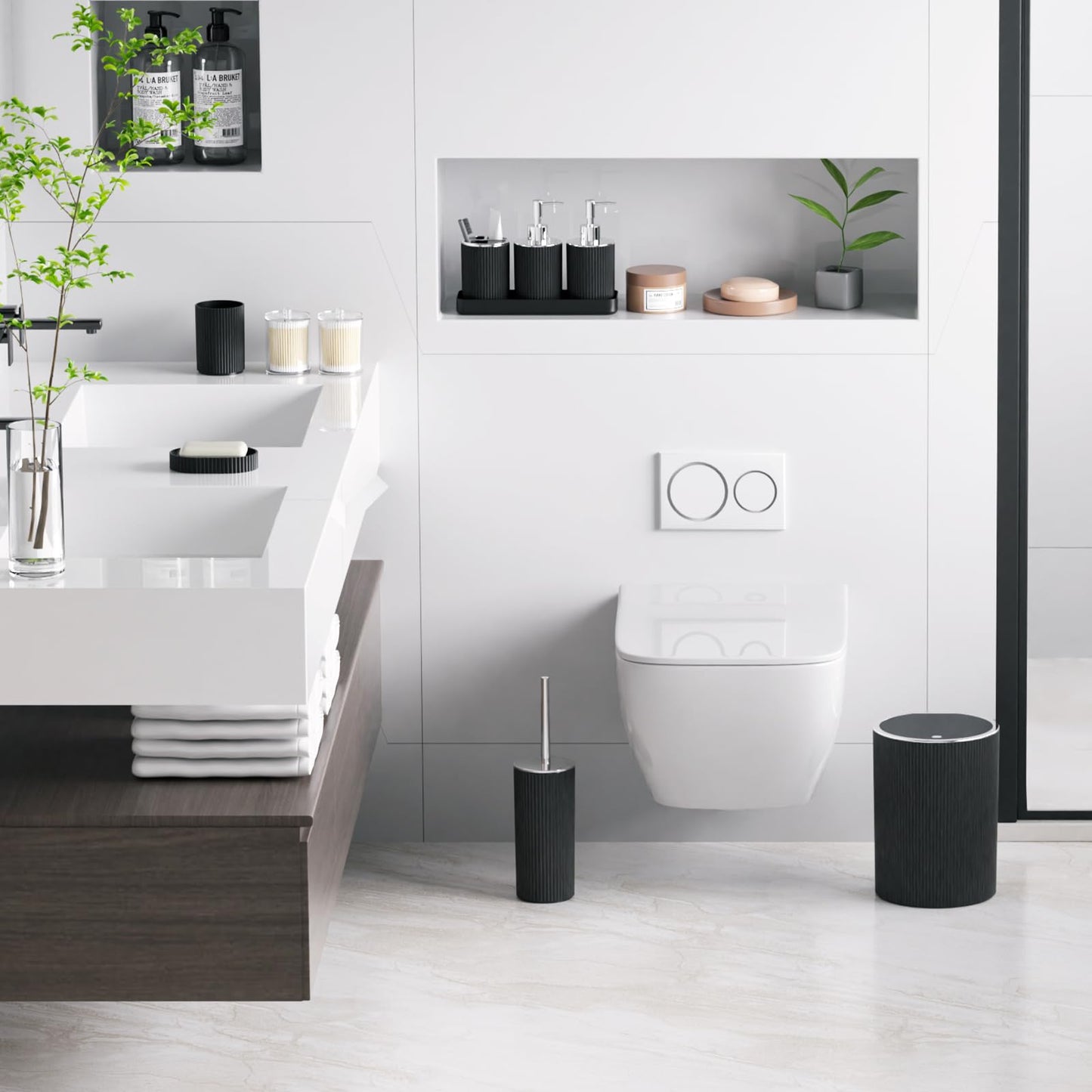 InnJoey Black Bathroom Accessories Set, 10PC Bathroom Trash Can Set