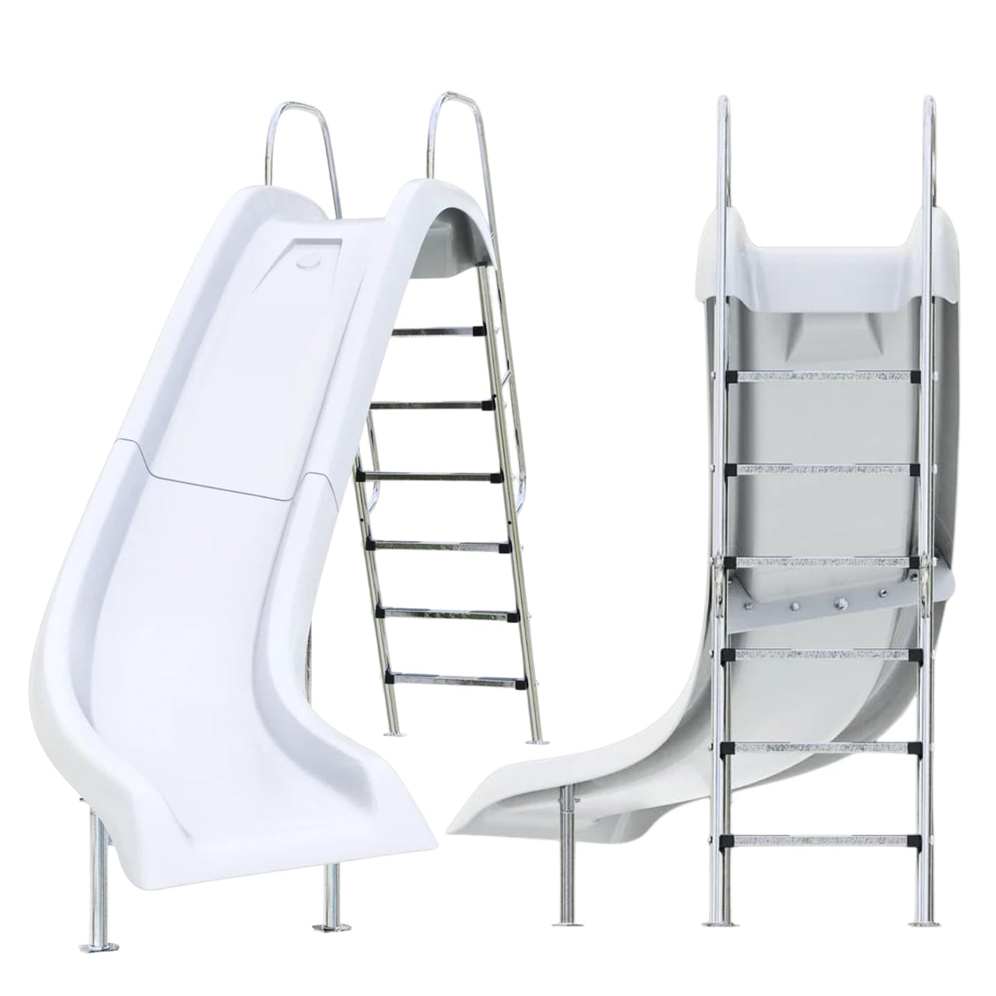 FibroPool Full-Sized Fiberglass Swimming Pool Slide – 10'6" Long, 6' Tall Left Turn Slide with Stainless Steel Hardware, Surface Mount Anchors, Sprayers, and Full Installation Kit for Pools