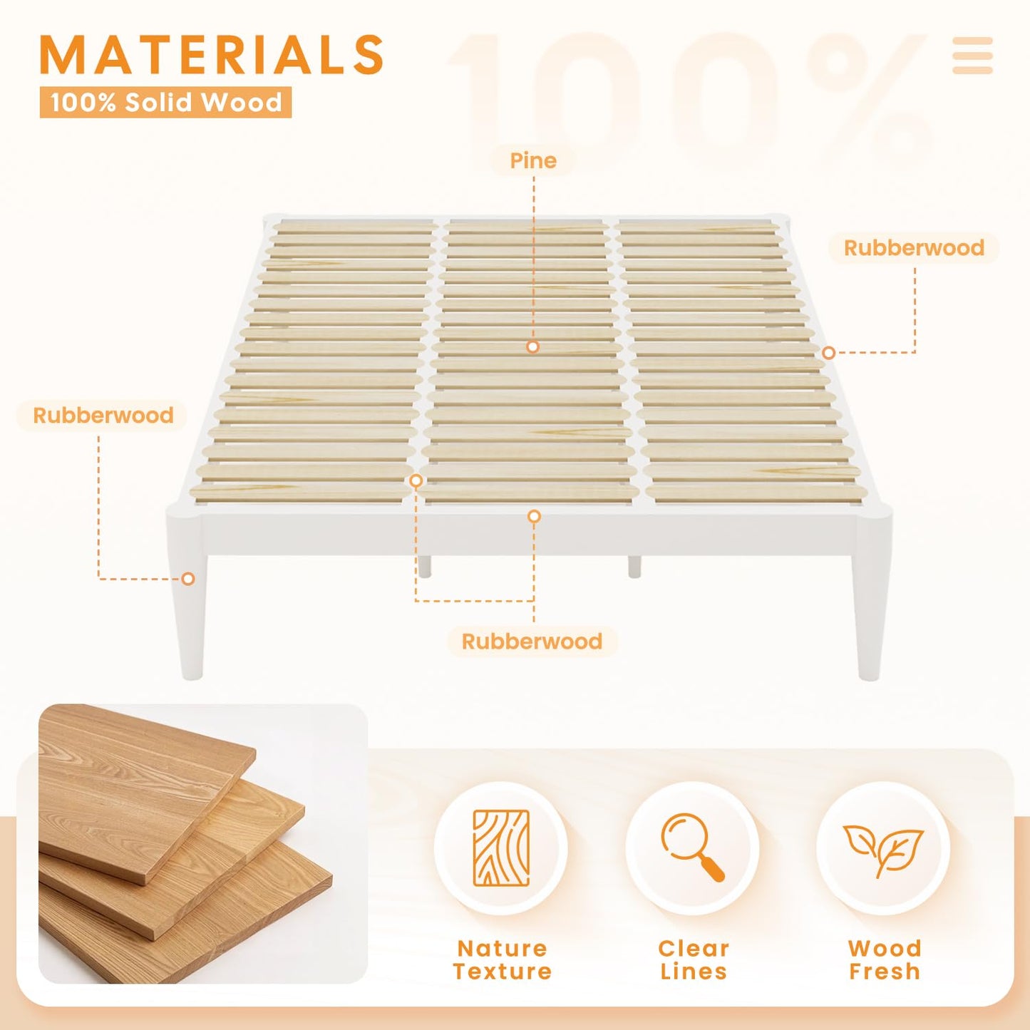 IOTXY Twin-XL Platform Bed Frame - 16" Wood Mattress Foundation Base, White