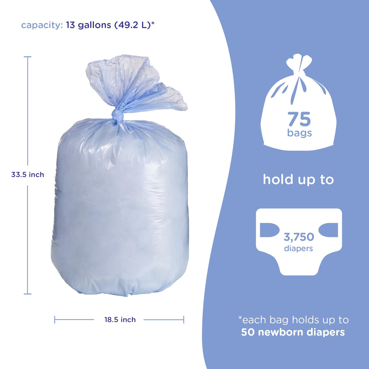 Ubbi Diaper Pail Plastic Bags, 13-Gallon Capacity, 3 Pack, 75 Count