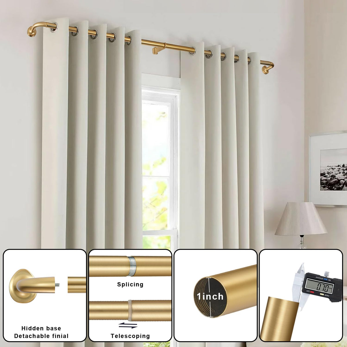 Room Darkening Rods, Single Window Rods 28-86 Inch(2.33-7.17ft) Telescoping