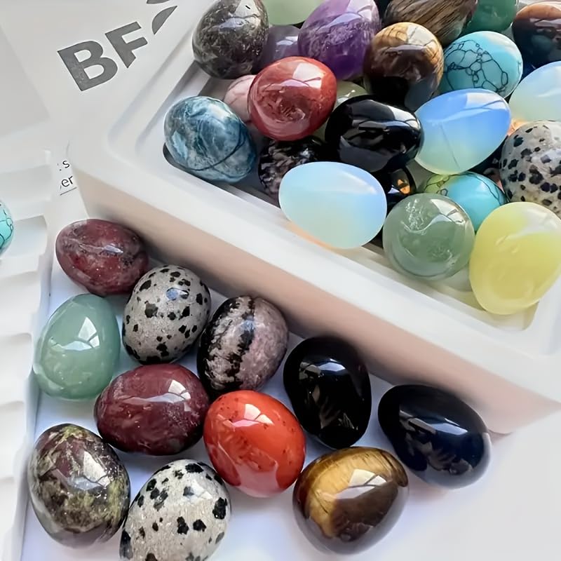 6Pcs Easter Egg Stones, Crystal Polished Decorative Stones, DIY Crafts for Home Desktop Ornament, Aquarium Decoration, Holiday & Birthday Gifts for Family