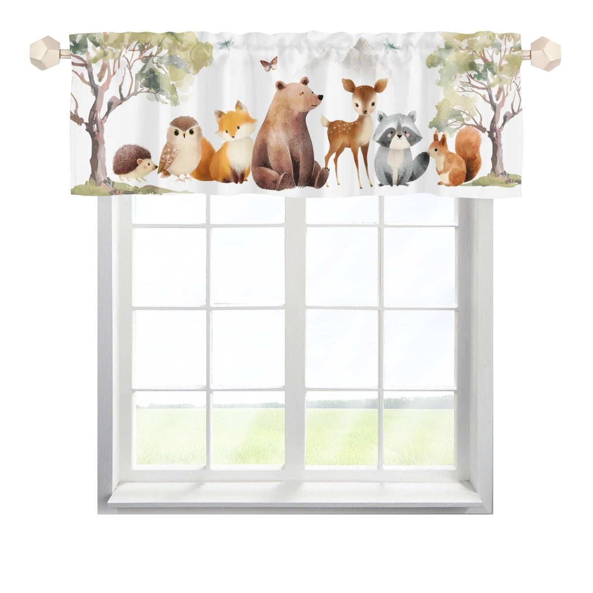 HawSkgFub Baby Boy Girl Animals Nursery Curtains Valance 54 x 18, Unisex Bear Fox Deer Bunny Short Half Topper Window Treatments Rod Pocket, Kids Toddler Bedroom Playroom Home Kitchen Decor