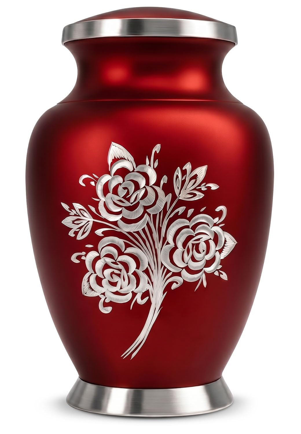 Large Cremation Urns for Human Ashes Adult Female - 200 Cubic Inches Capacity - Handcrafted Rose Urn Design - Honor Your Loved Ones with Decorative Funeral Urn for Ashes for Women (Red)