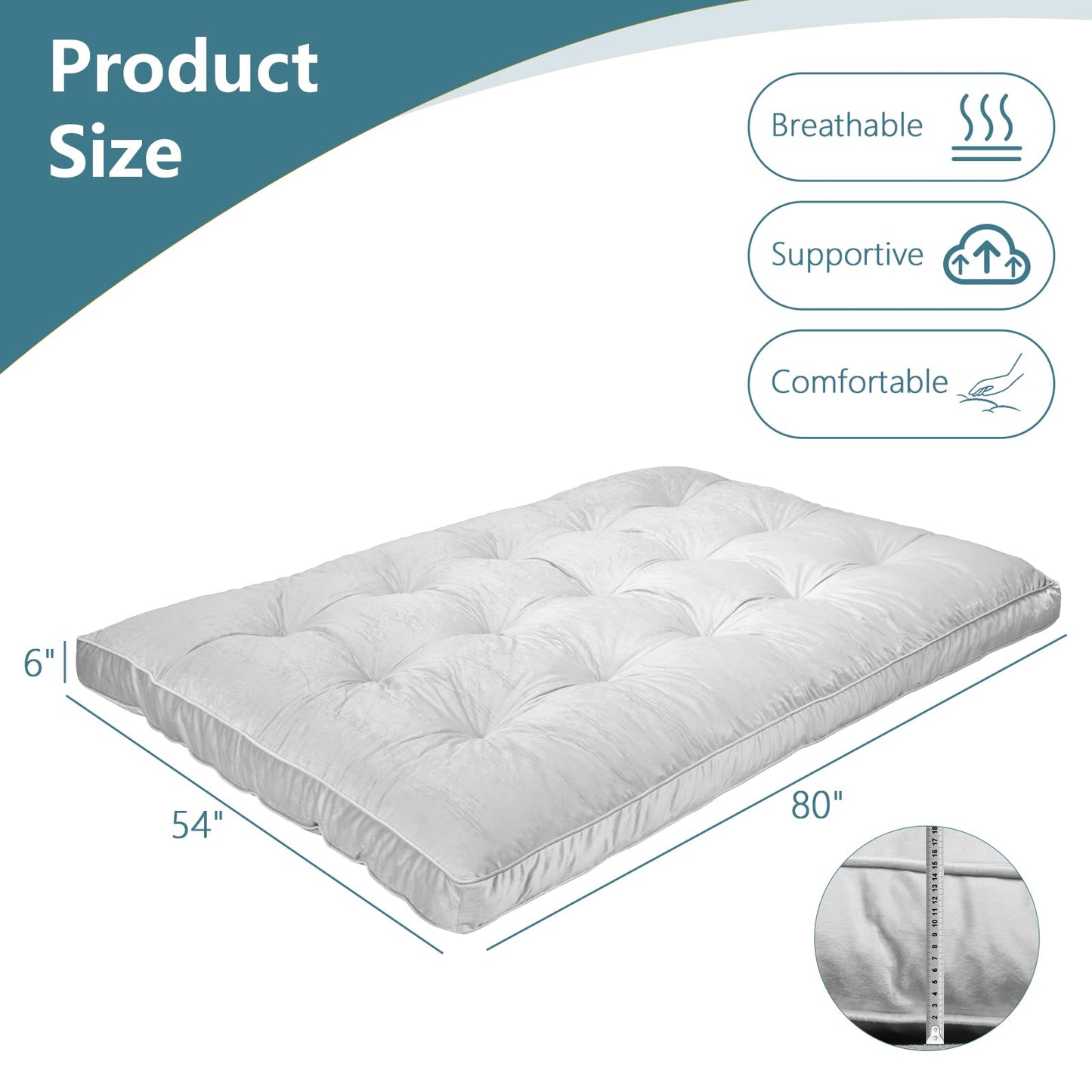 SANXUO Flannel Floor Foldable for Adults,Futon Mattres Full Size 6",Floor Futon Mattress,High Density Shredded Foam Filling Mattress for Bedroom,Living, 54 x 80 (Gray)