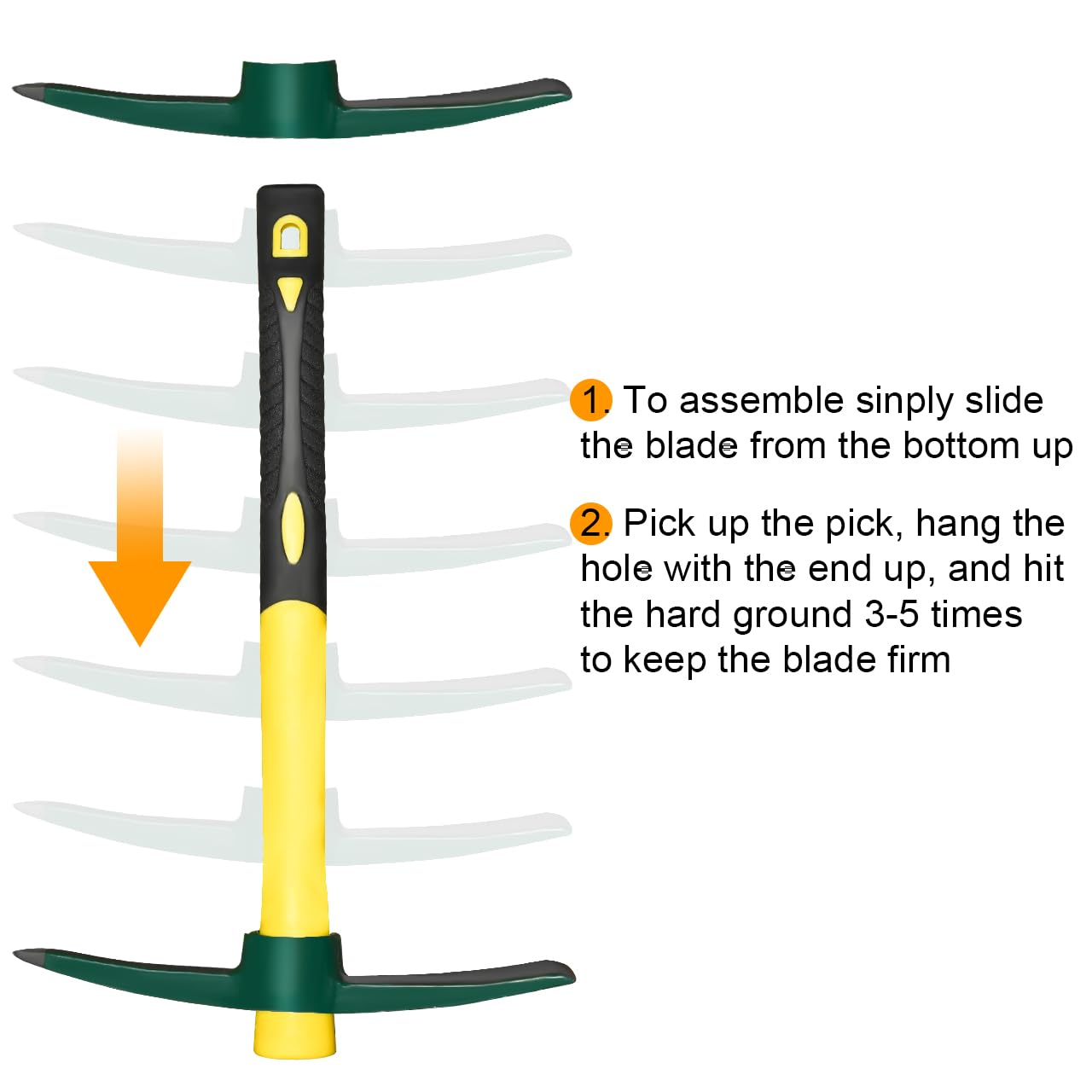 ZUZUAN Forged Adze Pick, Weeding Mattock Hoe, Pick Axe 15-Inch, One Piece Intact Drop Forged, Plastic Coated Fiberglass Handle, 1.4LB