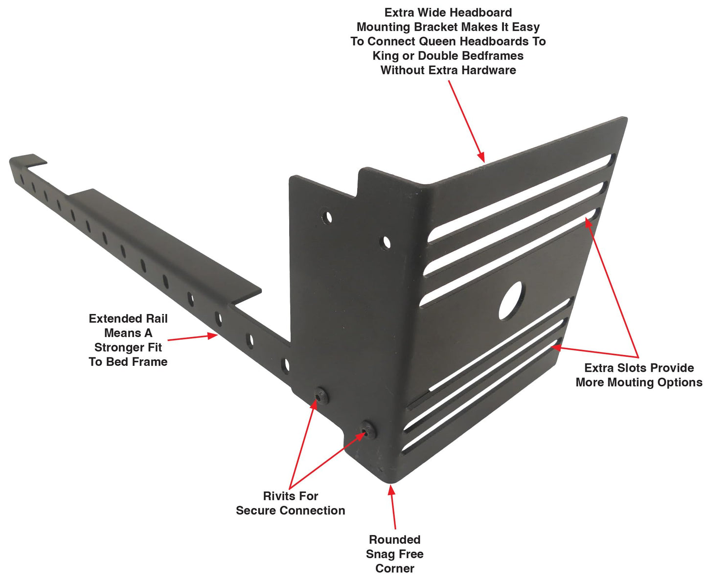 Tech Team #928 Extra-Long Universal Footboard/Headboard Extension Bracket Kit – Heavy-Duty Steel, Oversized Mounting Plates for King/Queen/Full Metal Bed Frames
