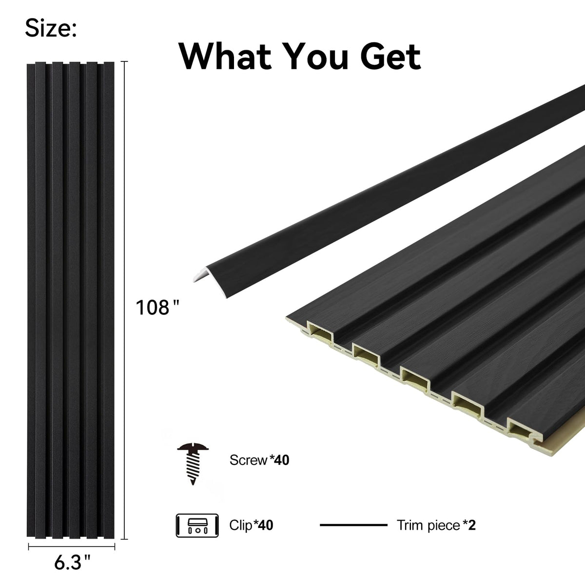 VESLARA Slat Wall Panel 8-Pack, 108’’x6.3’’, Black