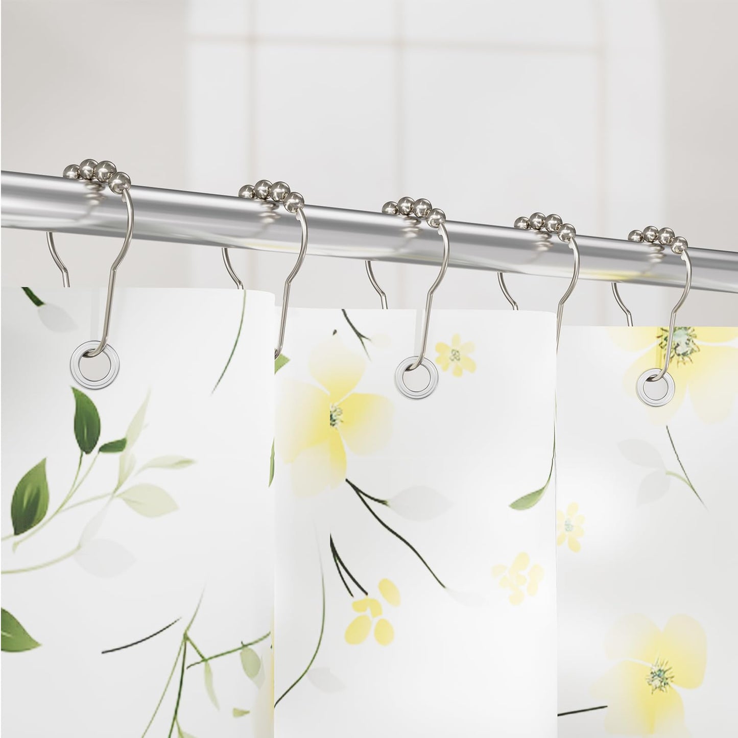 Amazer Shower Curtain Hooks, Decorative Rust Proof Stainless Steel Shower Curtain Hooks for Bathroom Shower Rods Set of 12, Polished Nickel