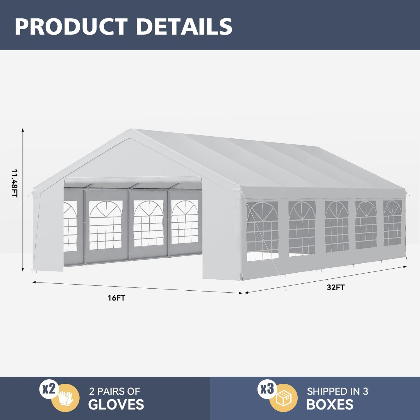 Binplax Party Tent 16x32 Canopy Heavy Duty, Waterproof Outdoor Event Tent with Removable Sidewalls & Roll-Up Door, Portable Carport for Wedding, BBQ, Camping, Birthday Party