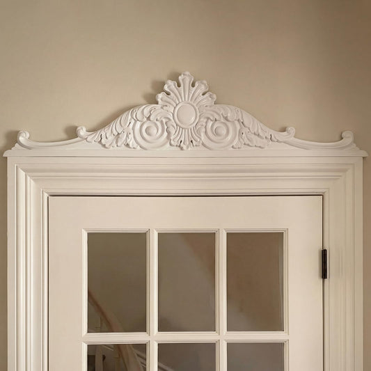 Geetery 40x8.7x0.7 Door Frame Pediment Over Door French Country Large Wall Art Topper Wood Millwork Decoration Vintage Doors Header Carved Home Wall Hanging Window Interior Entryway Decor(Classic)