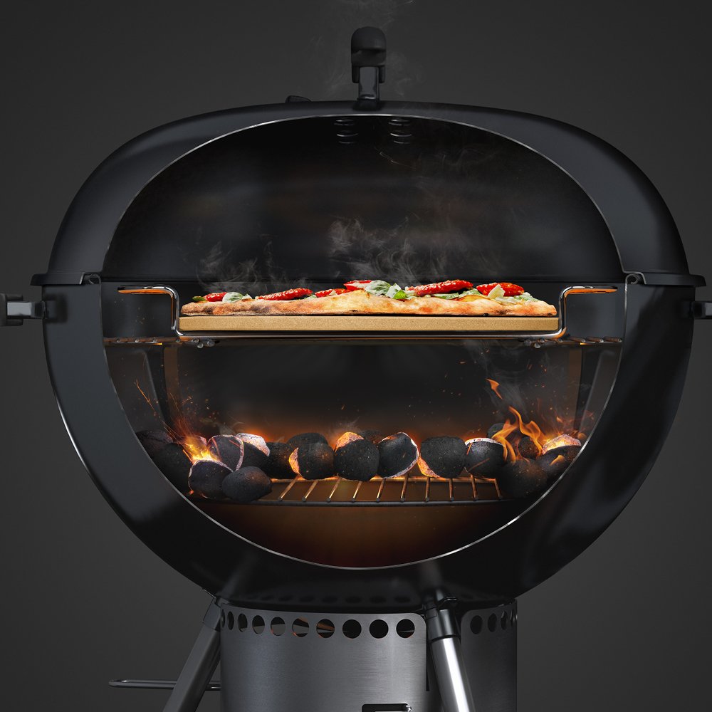 Weber Gourmet BBQ System Pizza Stone with Carry Rack, 16.7" – Cordierite Stone for Crispy Pizza on Weber Grills - Grill Accessories