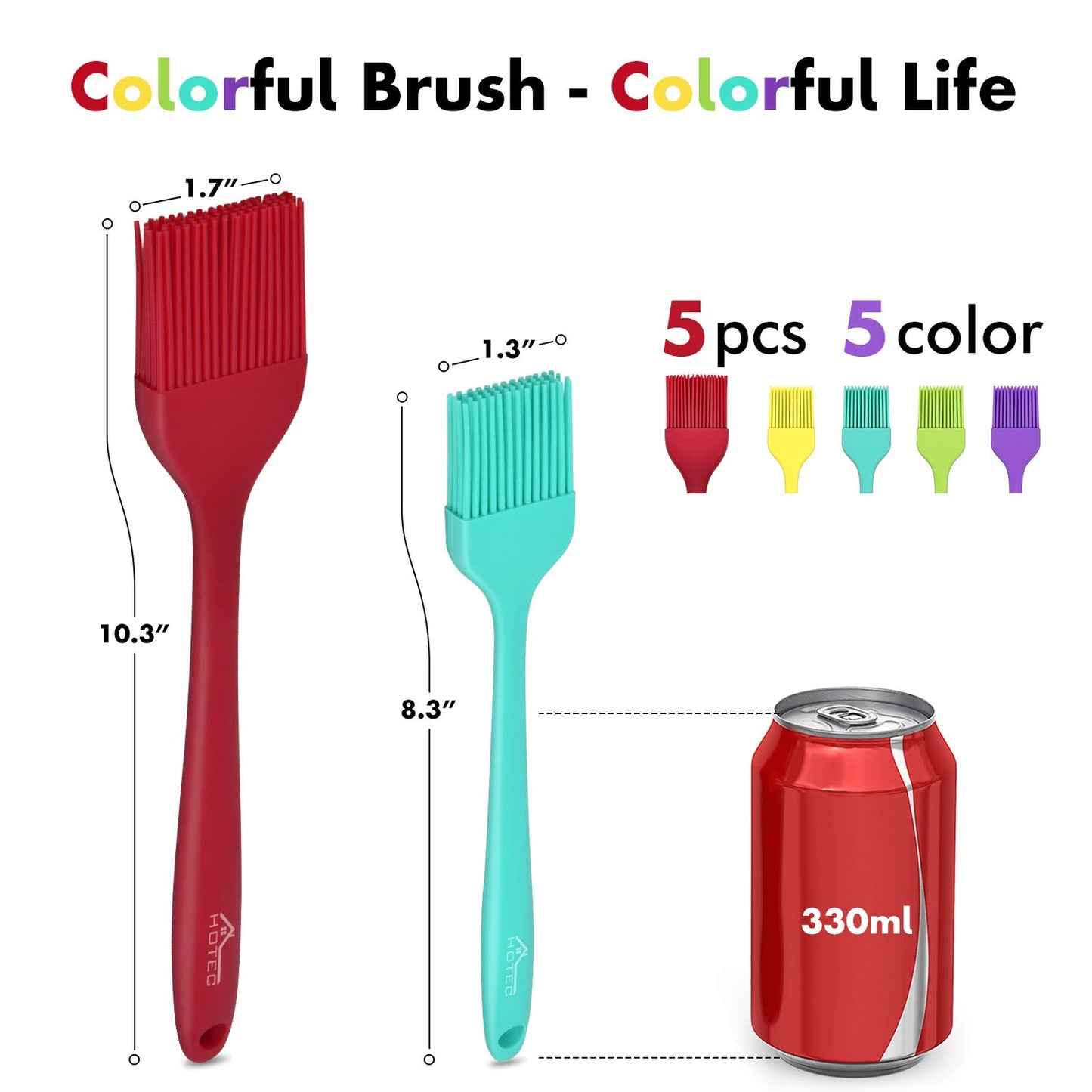 HOTEC 600℉ Heat Resistant BPA Free Silicone Marinading Meat Grill Basting Pastry Brush for Oil Butter Sauce Sausages Desserts Turkey Baster Grill Barbecue, Multicolor